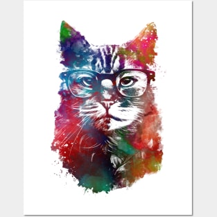 Cat hipster graphic art #cat Posters and Art